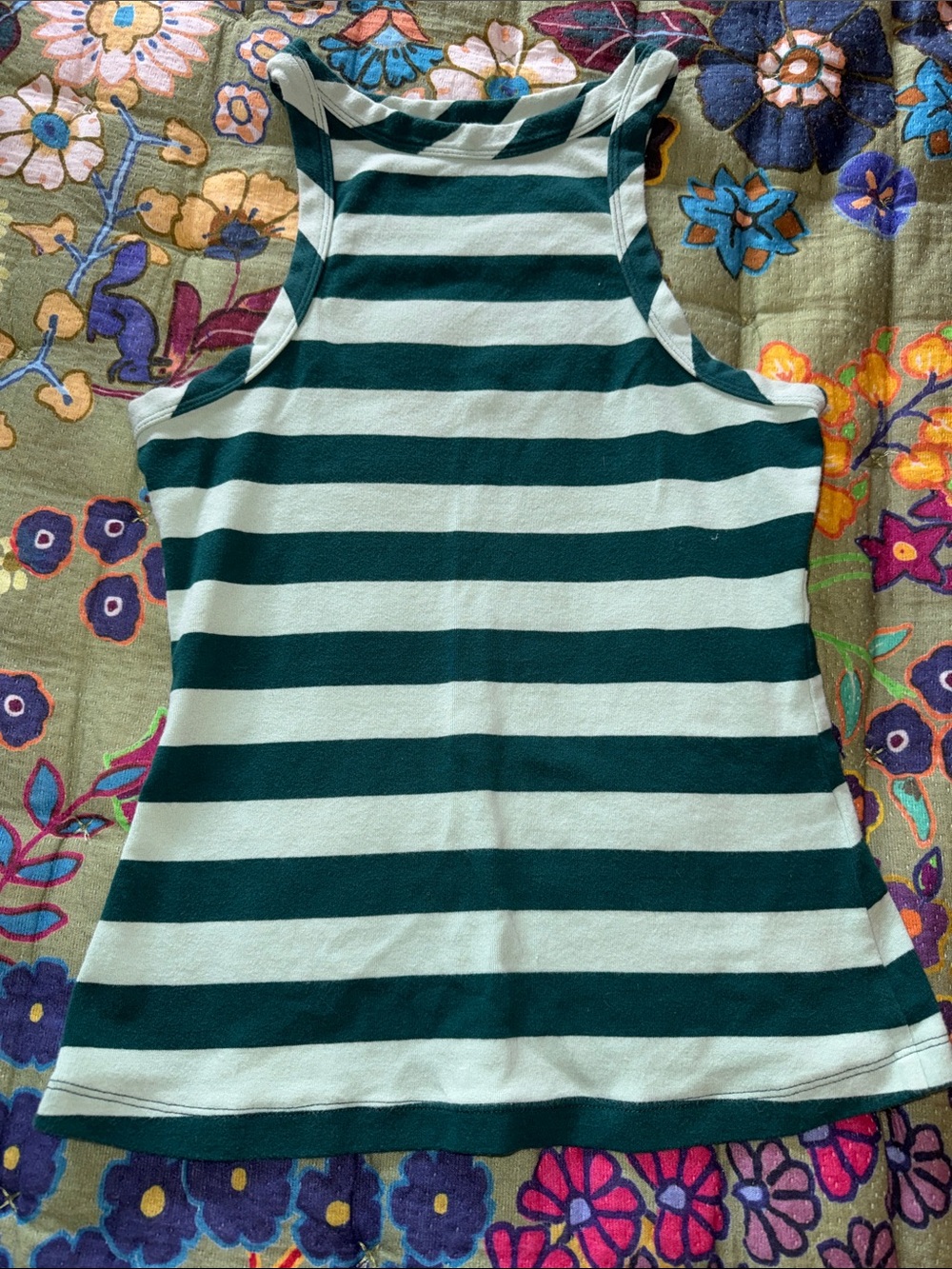 Maeve Green and White Striped Racerback Tank Top